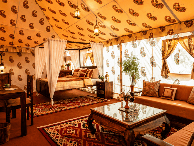 Deluxe AC Swiss Cottage tent interior